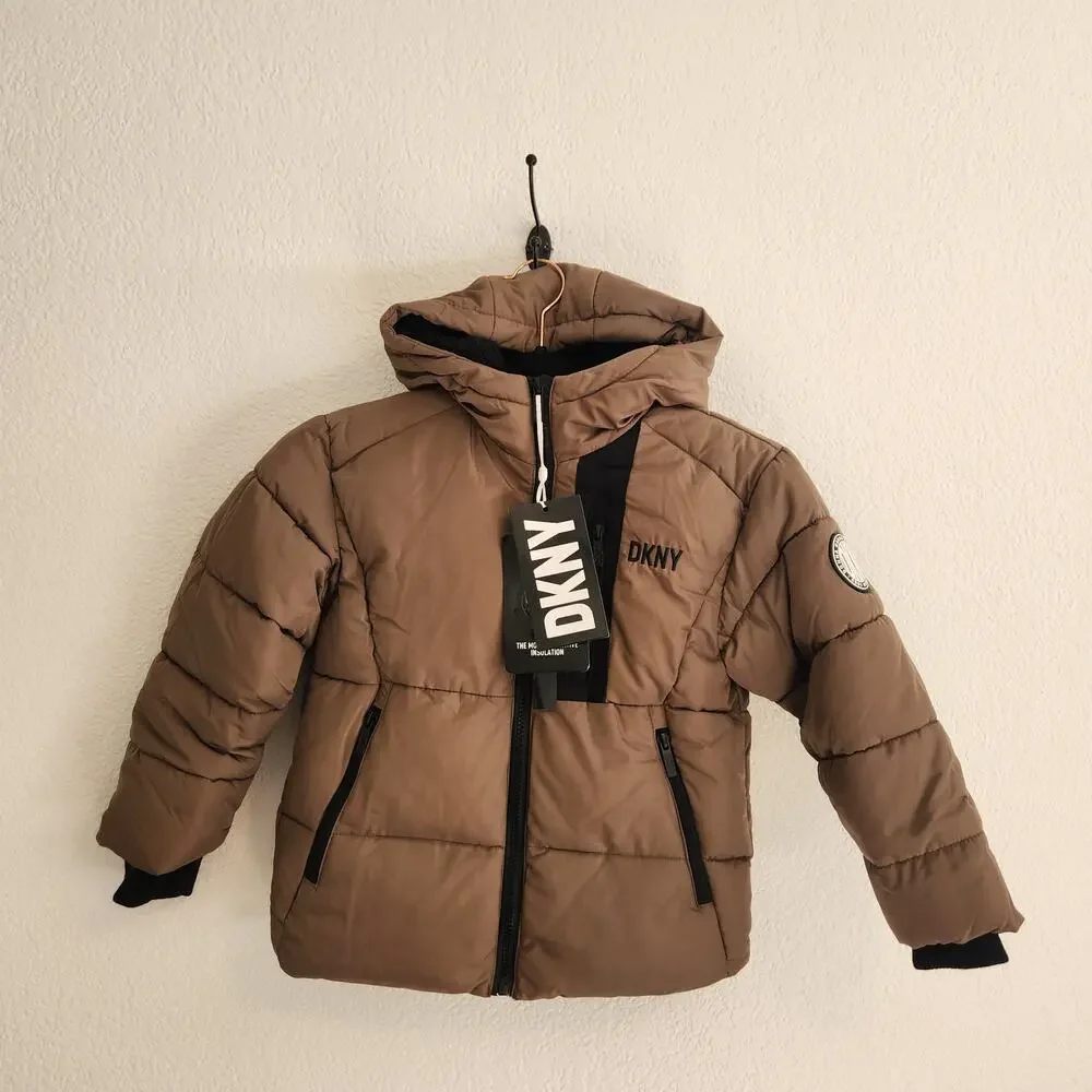 DKNY Kids Size‎ 5/6 Brown Insulated Puffer Jacket Brand New with Tags
